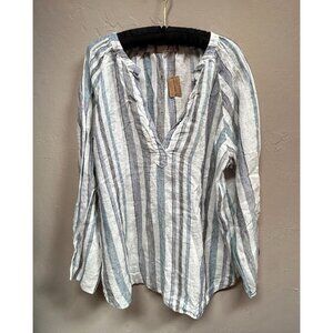 CP Shades Women's Livia Linen Popover Top Medium Deep V-Neck Long Sleeve New